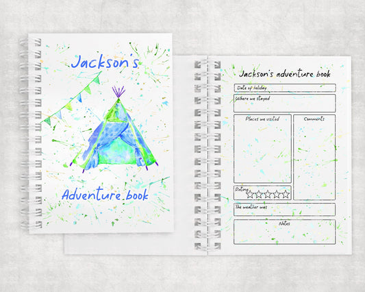 Notebook, Blue/Green tepee, Camping, Travel journal