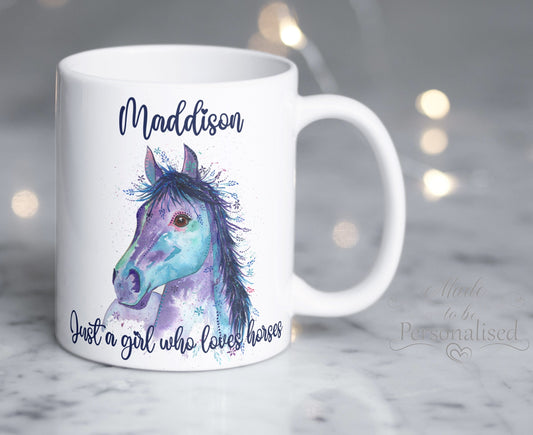 Mug, Purple horse, Just a girl who loves horses,