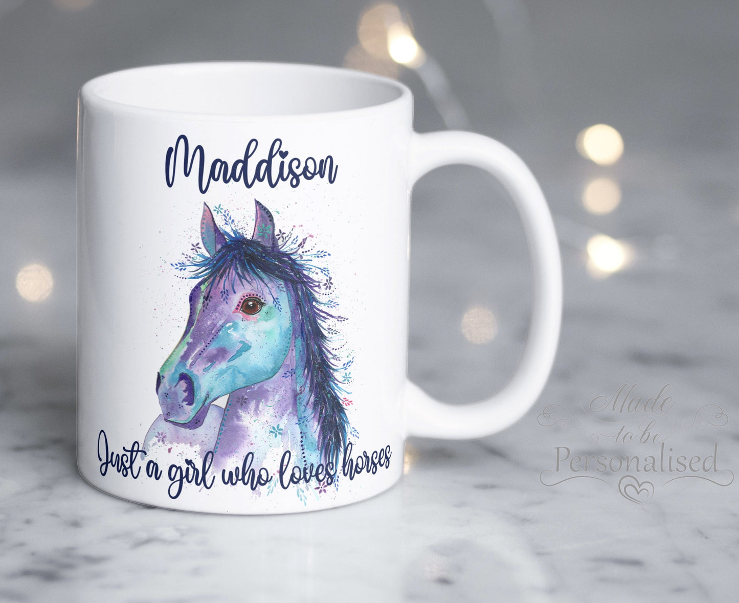 Mug, Purple horse, Just a girl who loves horses,