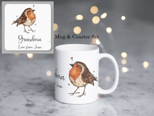 Mug & Coaster, Robin design