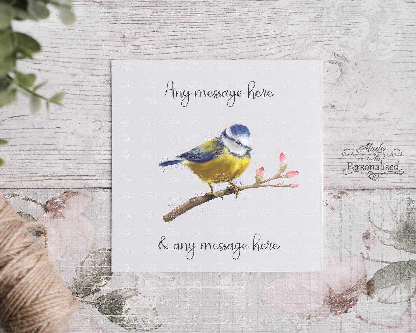 Personalised Blue tit Card, Mother’s day card, thinking of you card, with sympathy, thank you card, Birthday card, Eurasian blue tit bird