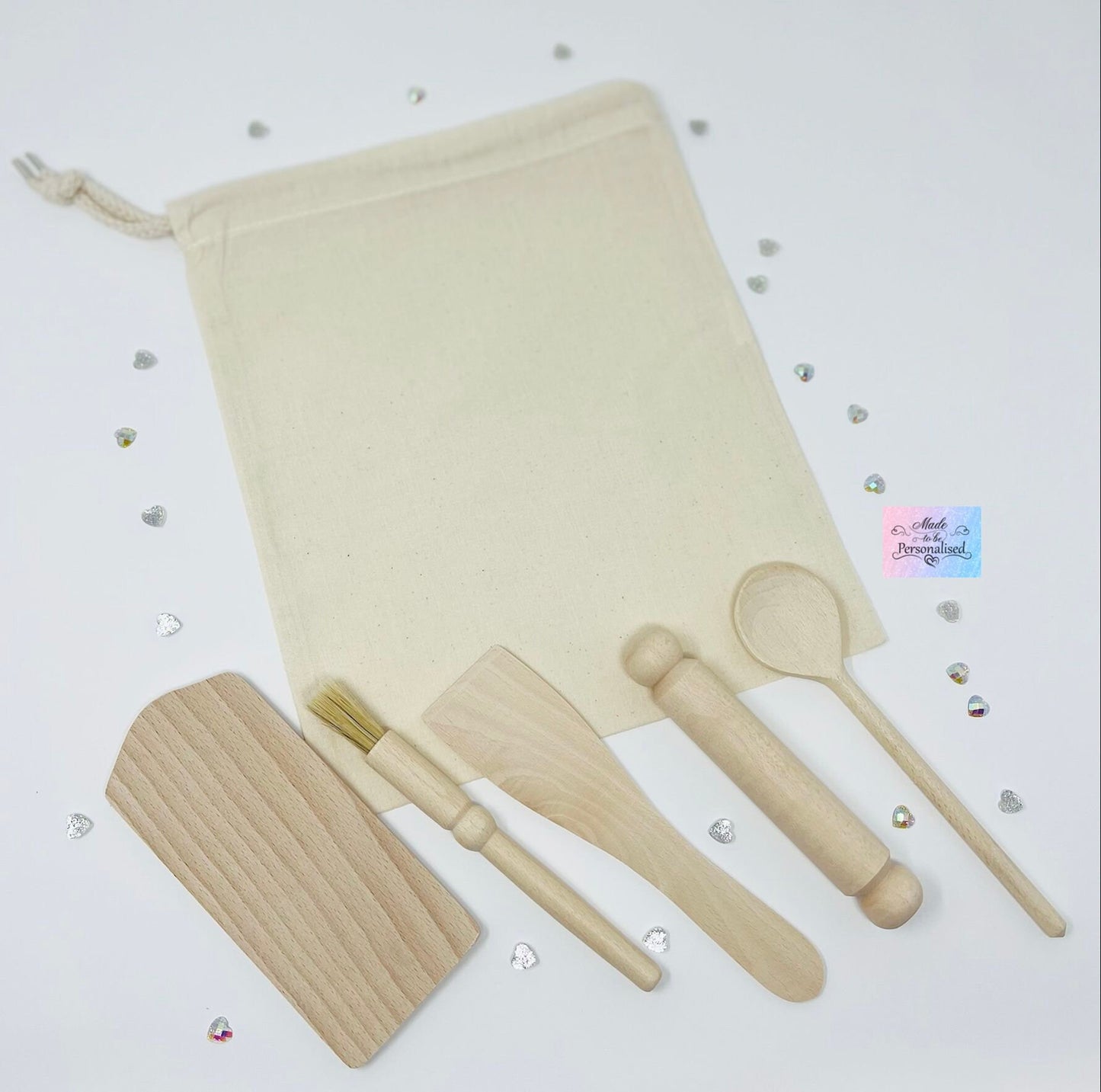 Personalised Kids Baking Set, little baker, wooden baking kit, boys cooking set, children's Christmas gift, Birthday gift, kids kitchen gift
