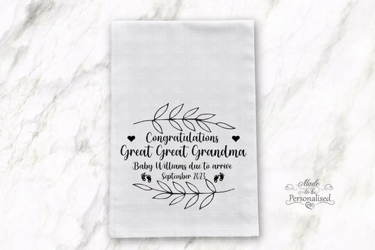Great Grandparents to be Tea Towel, personalised baby announcement