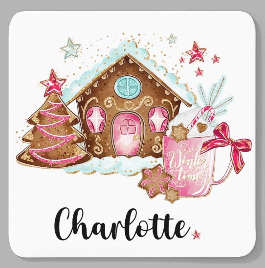 Gingerbread coaster, Christmas design, Personalised Coaster, Christmas gift, Christmas in July, stocking filler gift, Secret Santa gift