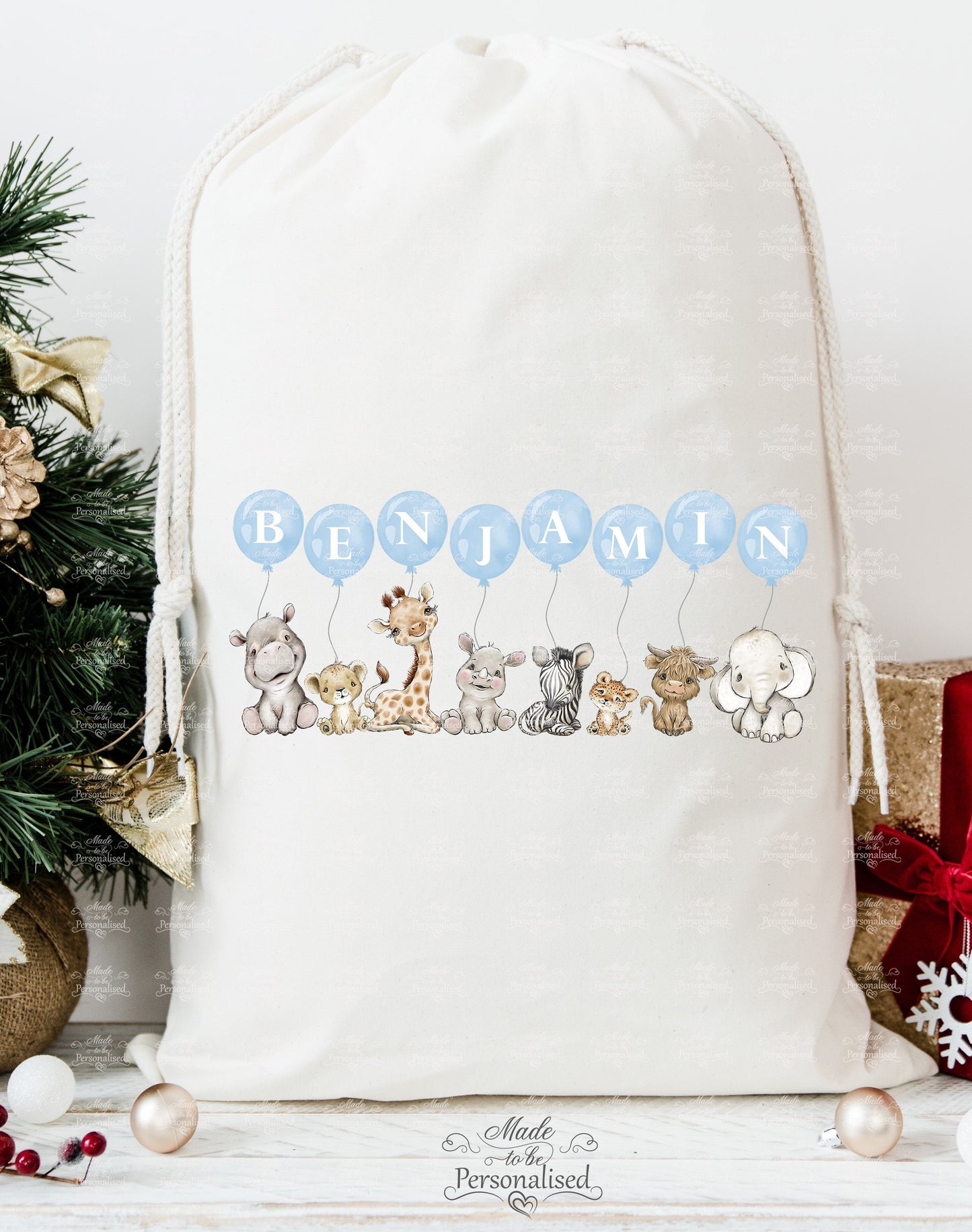 Toy Bag, blue safari animals
