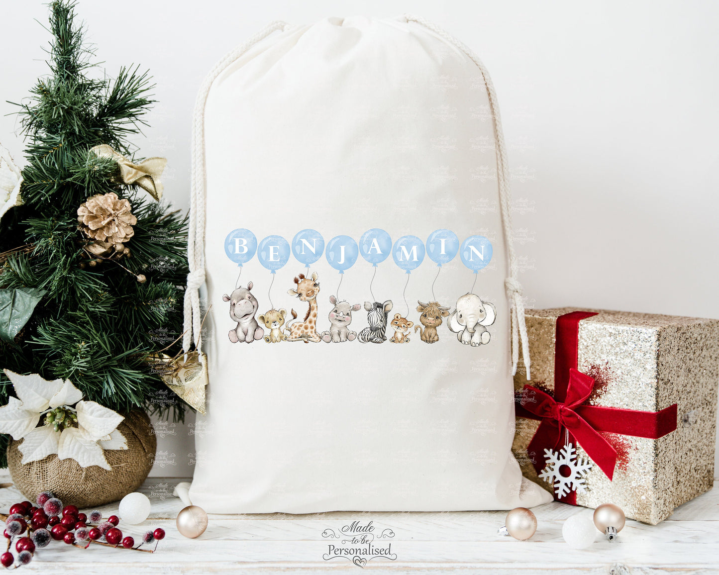Toy Bag, blue safari animals