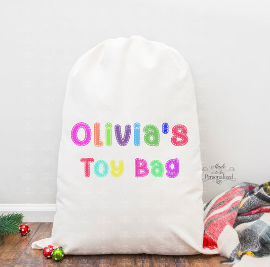 Toy Bag, stitch effect letters