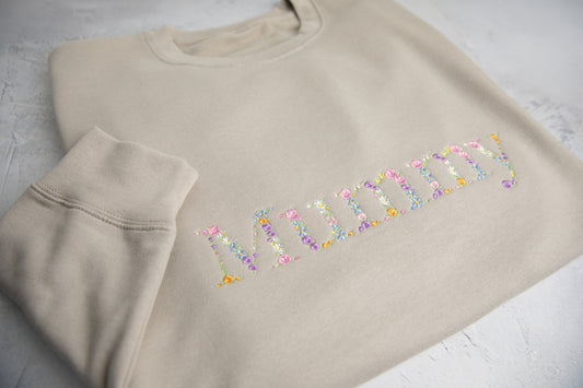 Mummy Sweatshirt, Nanny custom Jumper, personalised embroidered floral letter, gift for mum, Mama, New mom, Baby shower, Birthday present.