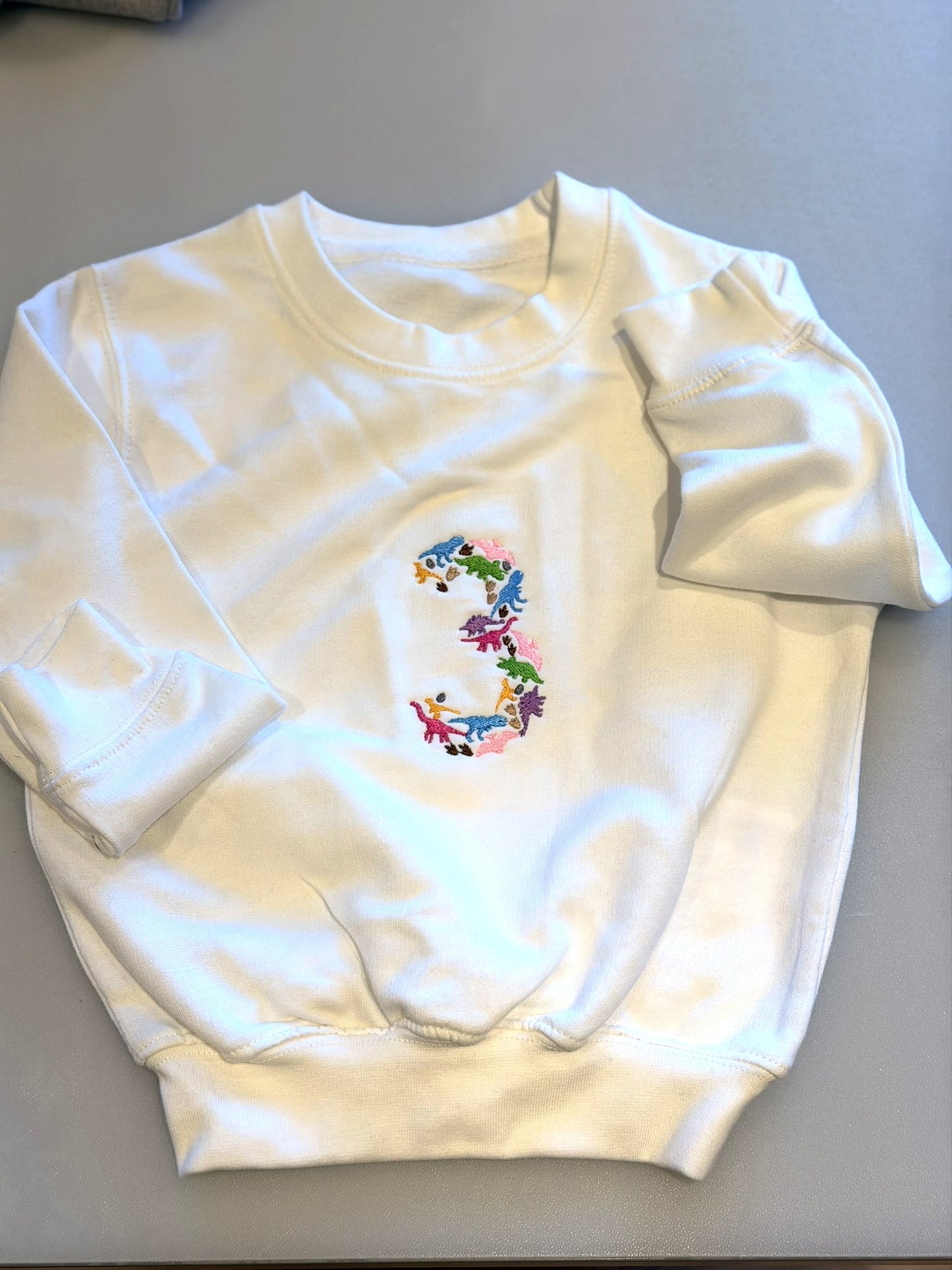 Dinosaur Sweatshirt with Embroidered Number, Dino Jumper, Three-Rex Birthday Top, Toddler Dino Birthday Gift, Kids Birthday Outfit