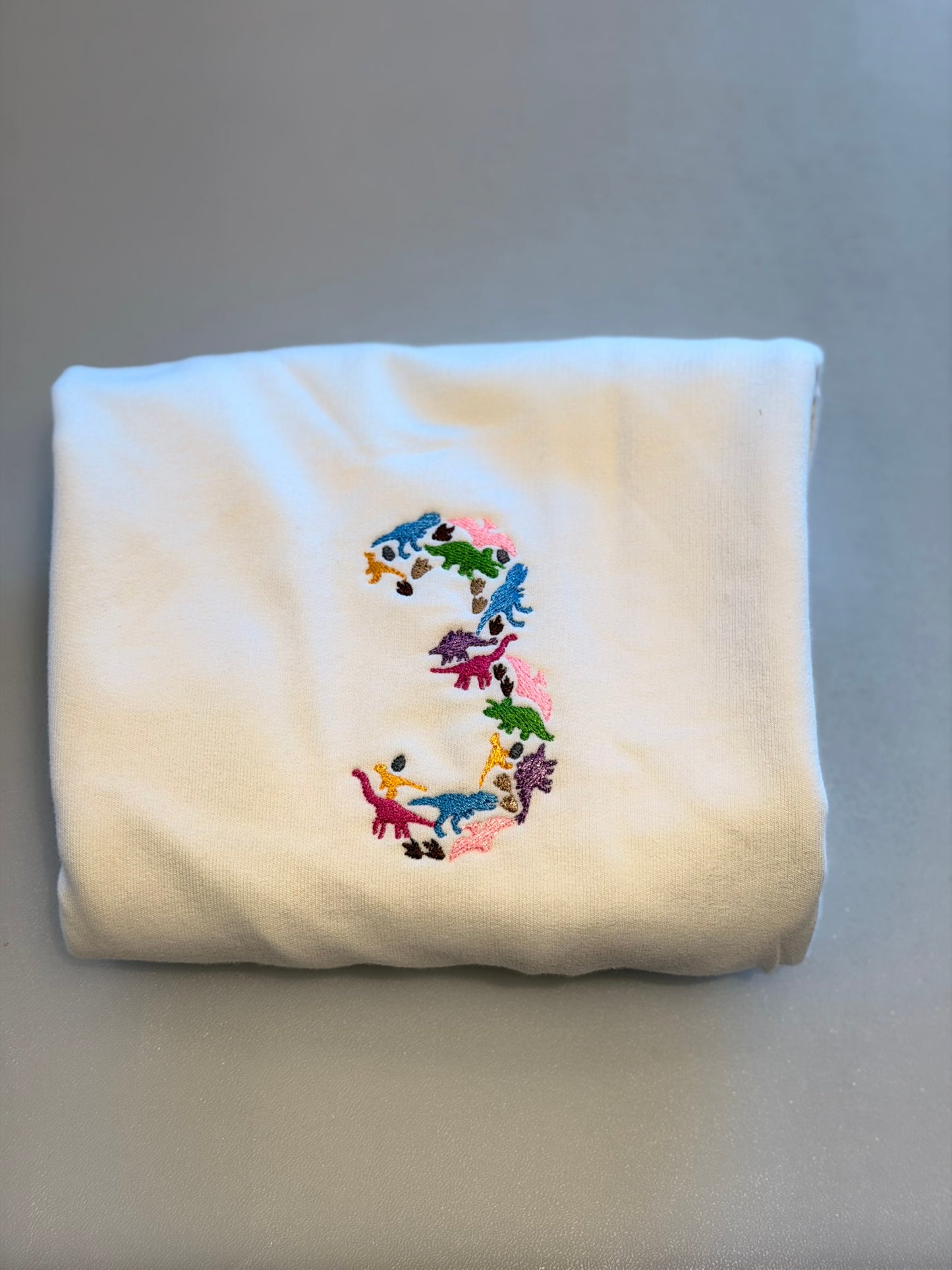 Dinosaur Sweatshirt with Embroidered Number, Dino Jumper, Three-Rex Birthday Top, Toddler Dino Birthday Gift, Kids Birthday Outfit