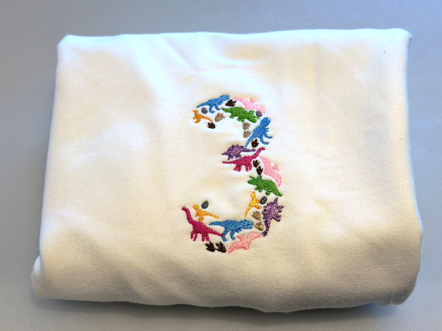 Dinosaur Sweatshirt with Embroidered Number, Dino Jumper, Three-Rex Birthday Top, Toddler Dino Birthday Gift, Kids Birthday Outfit