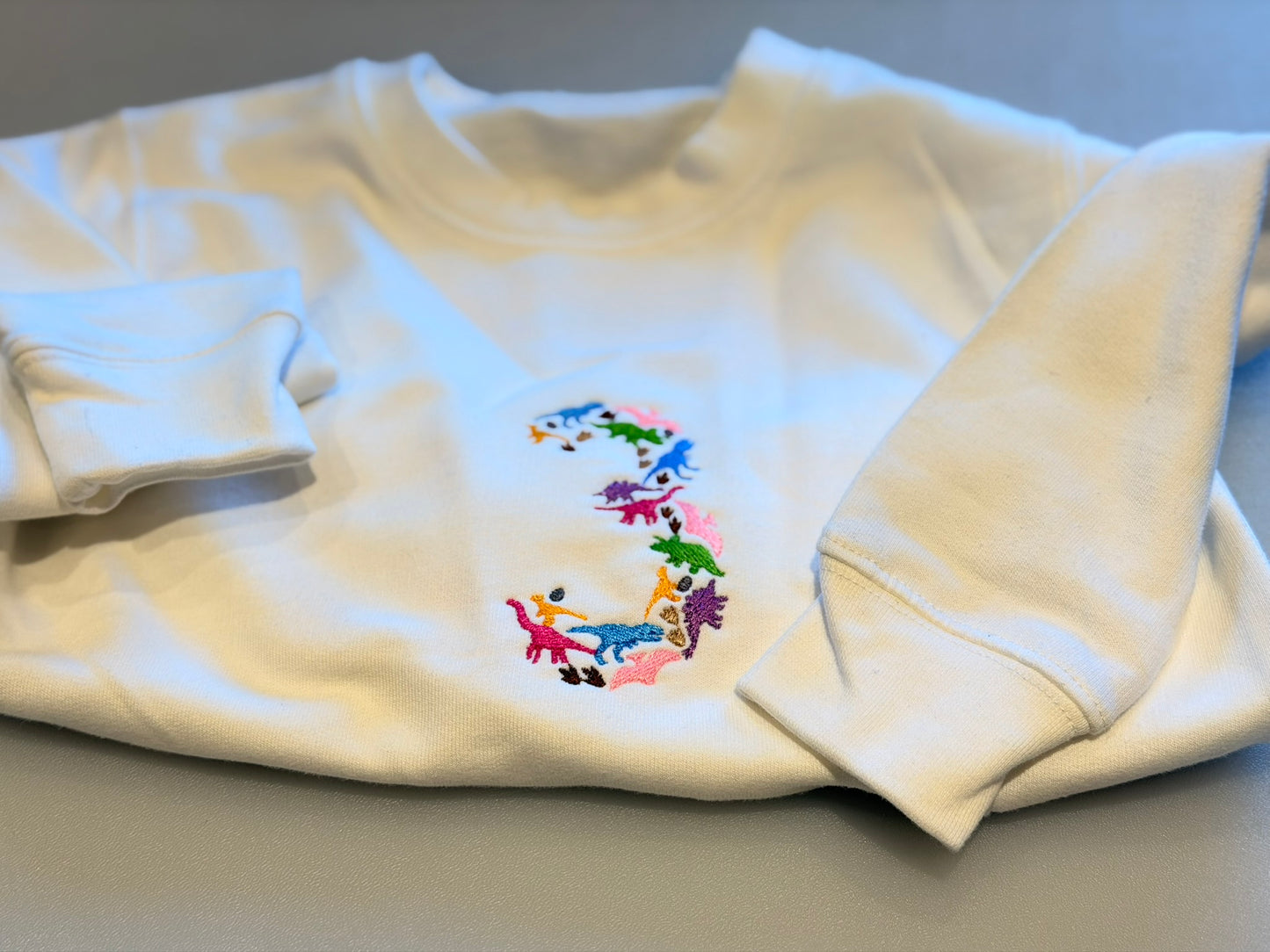 Dinosaur Sweatshirt with Embroidered Number, Dino Jumper, Three-Rex Birthday Top, Toddler Dino Birthday Gift, Kids Birthday Outfit