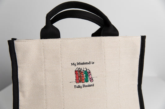 My weekend is fully booked tote bag, embroidered book bag, bookish bag, work bag, cute reading tote bag, gifts for book lover, book club bag