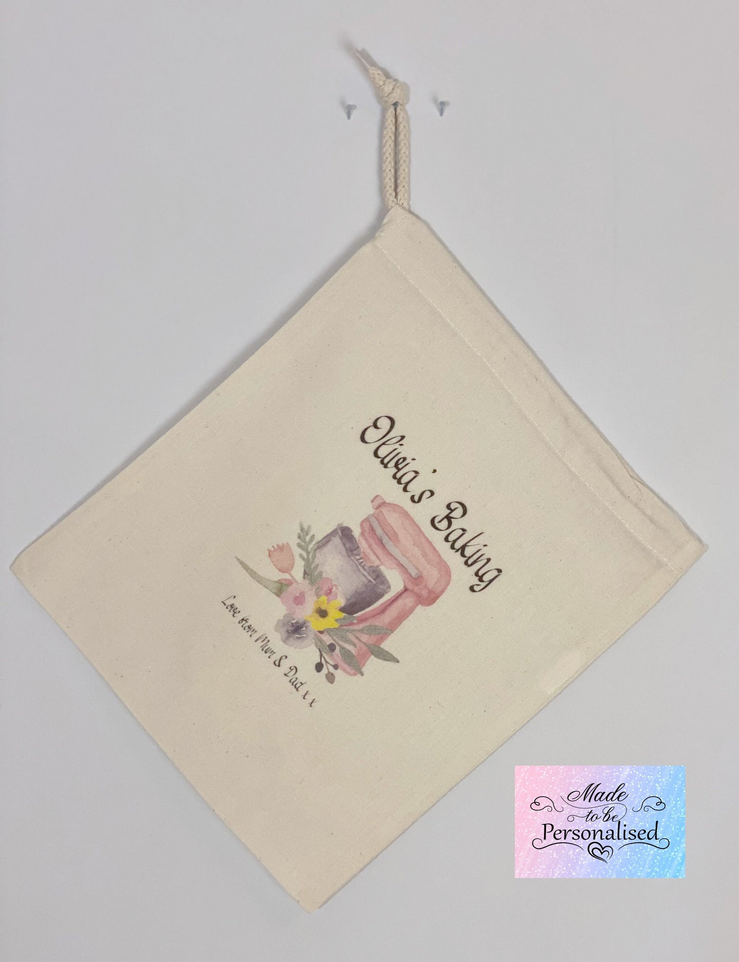 Children's Baking set with personalised drawstring bag, Pink mixer