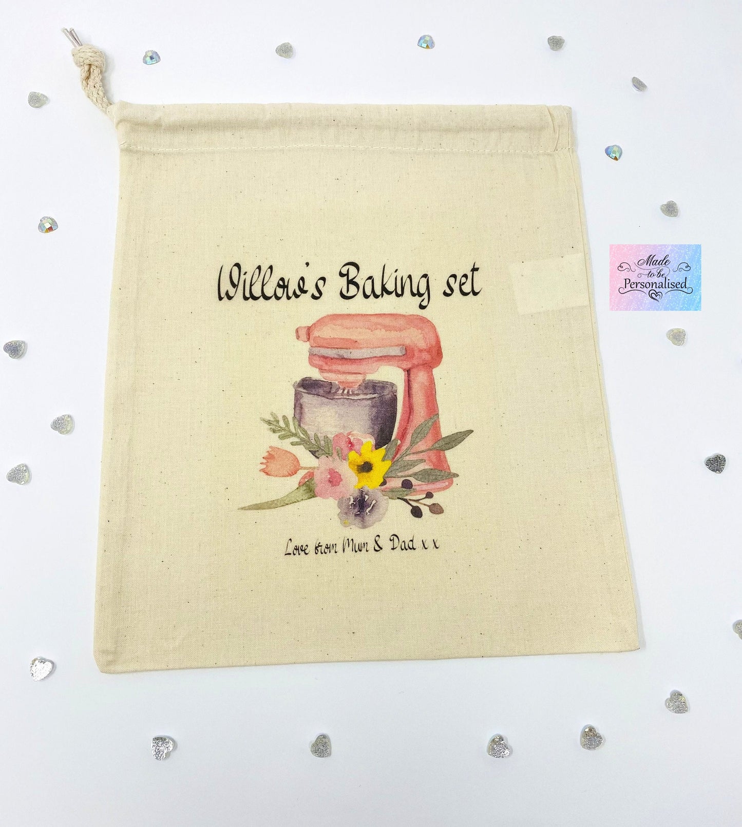 Personalised child's apron & drawstring bag with baking set, Custom gift, Cooking gift, Special gift for her, Kid's gift, Best Friend gift
