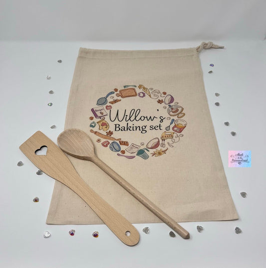 Baking set, wooden spoon & spatula, baking circle