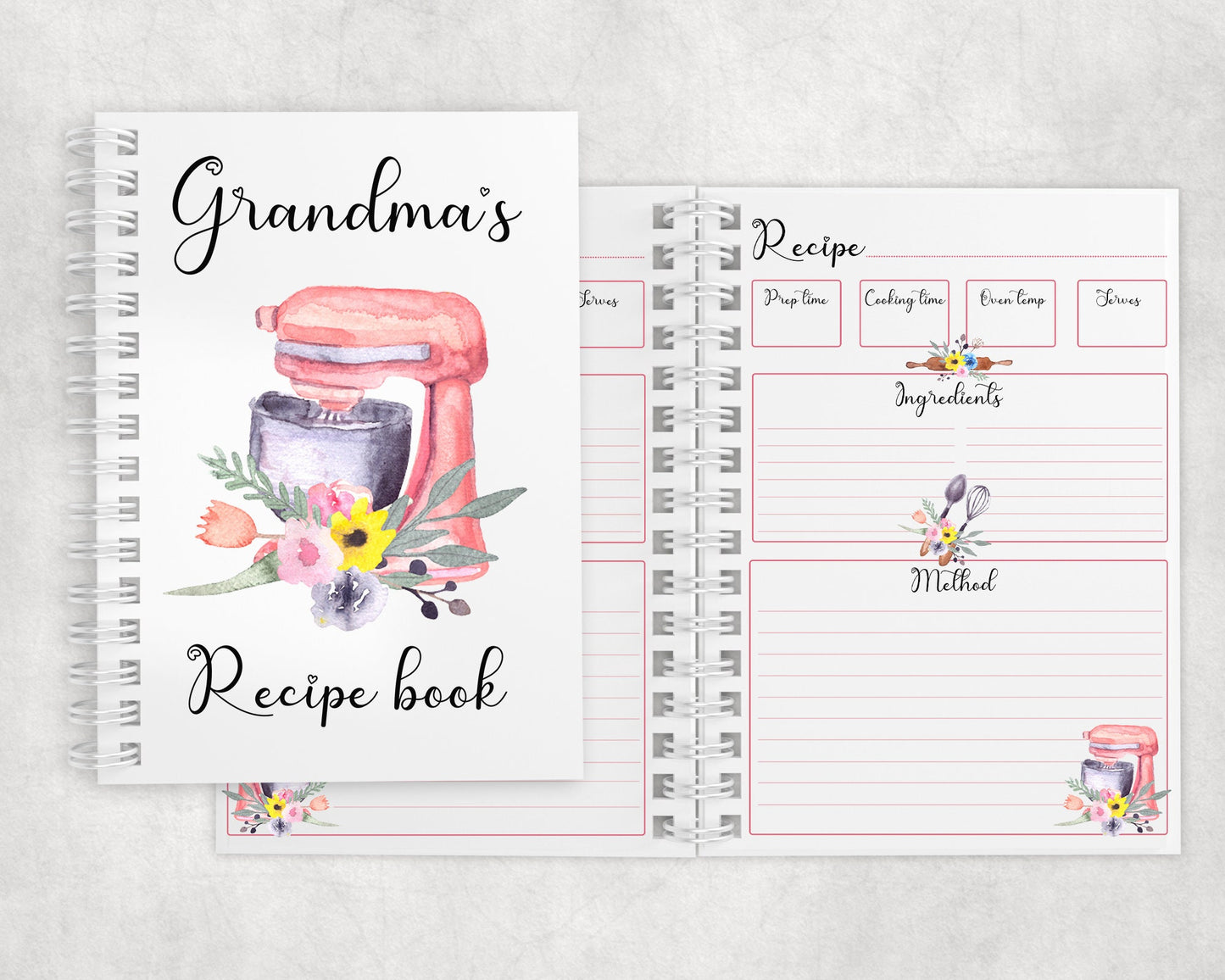 Recipe book, pink mixer design