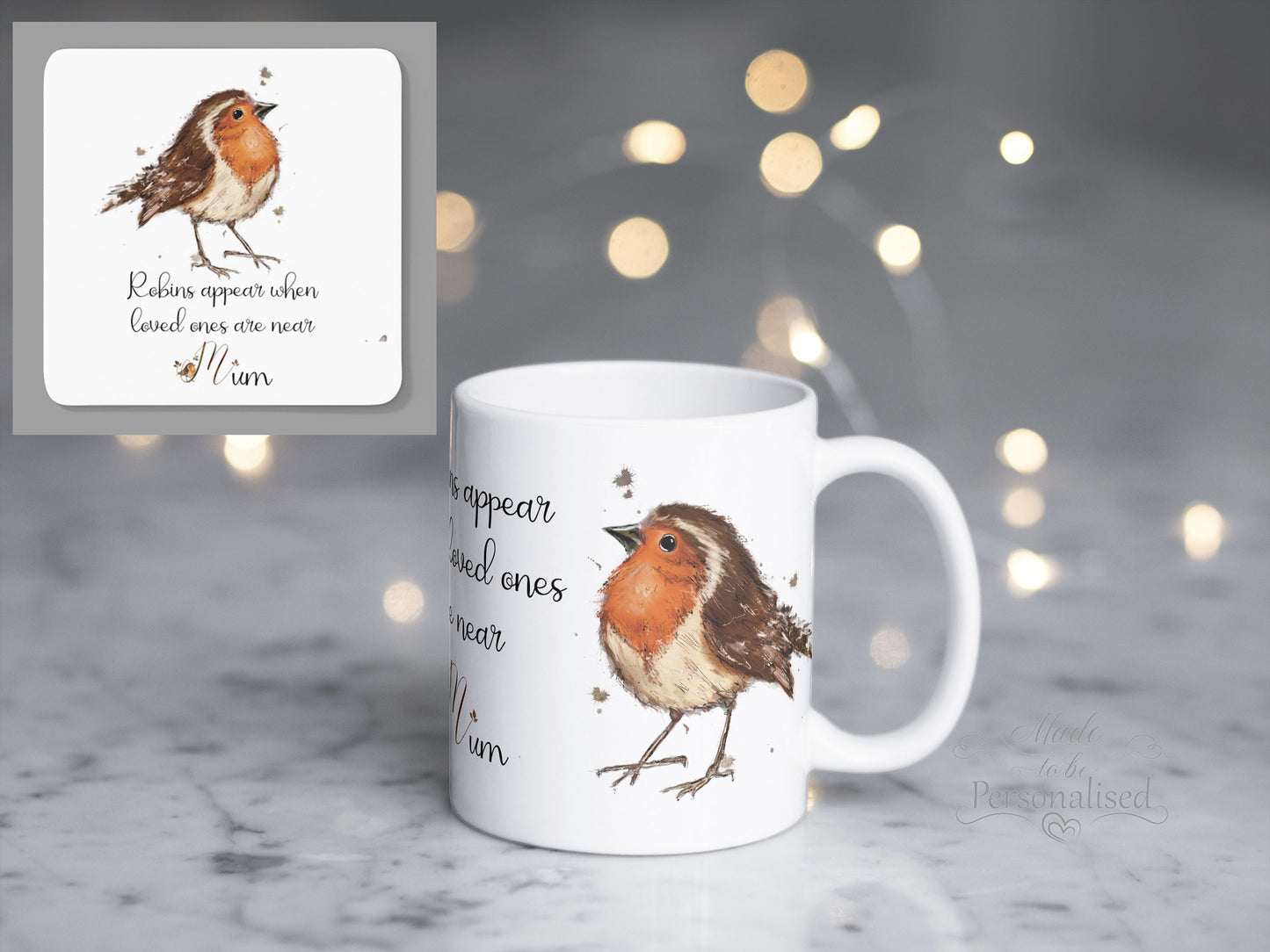 Mug, Robin design, Robins appear when