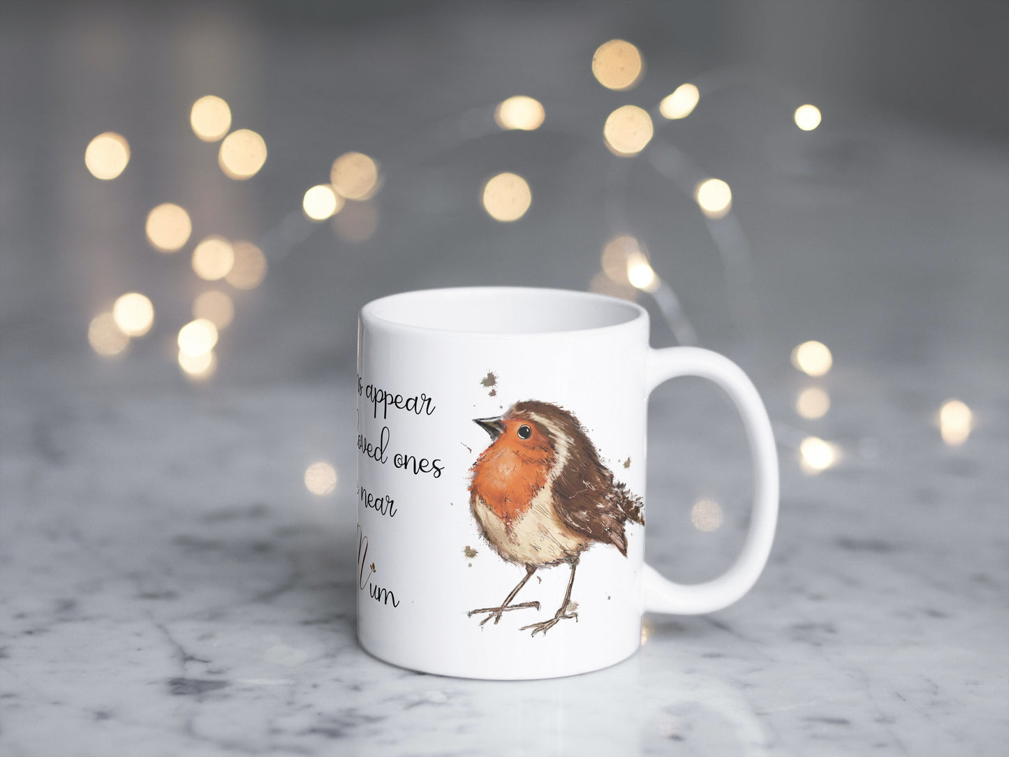 Mug, Robin design, Robins appear when