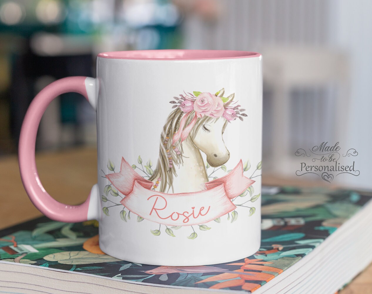 Mug, Pink pony with ribbon