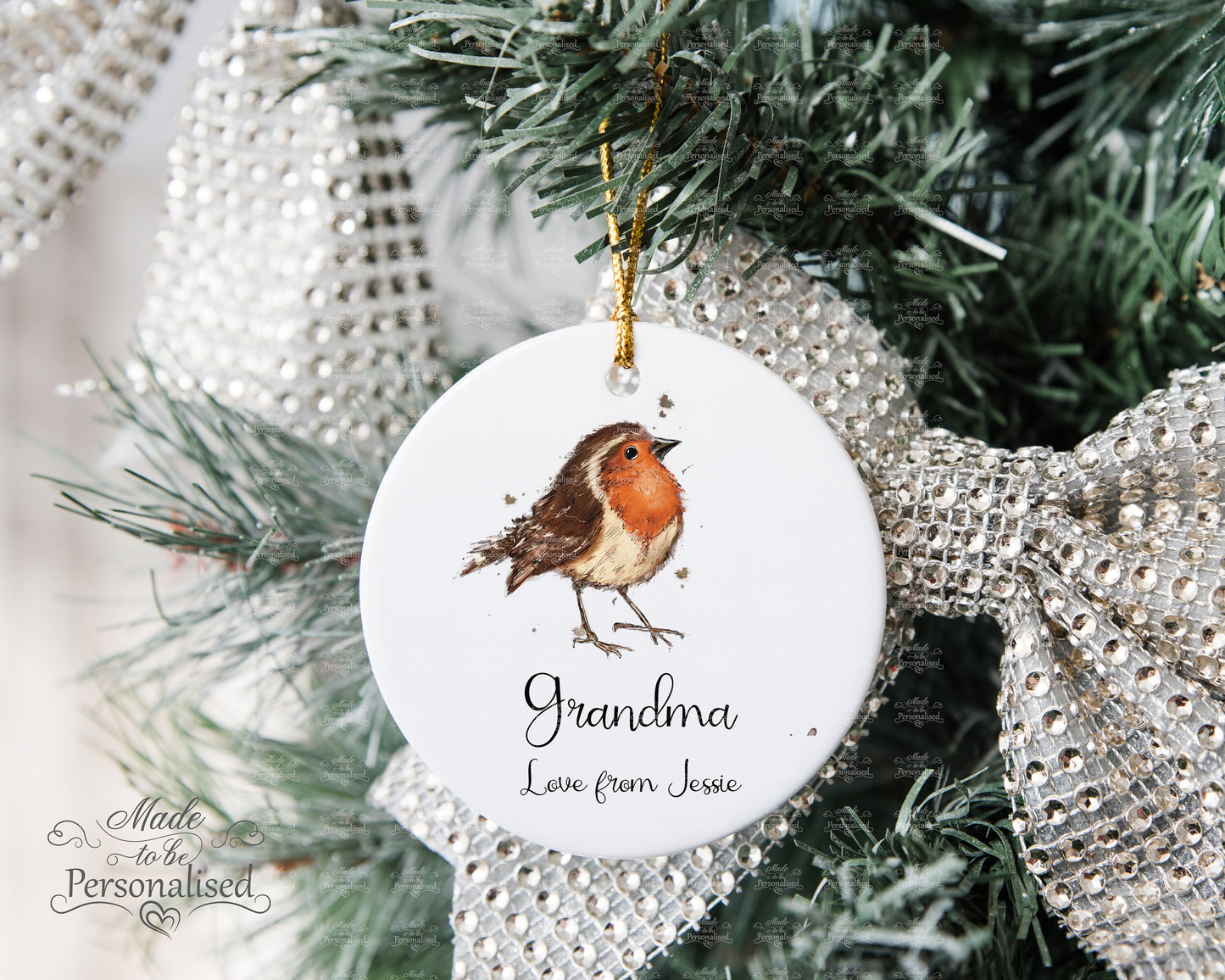 Christmas Bauble, Robin glitter bauble, Xmas ornament, hanging tree decoration, Christmas gift for Mum, gift for Grandma, Robin decoration