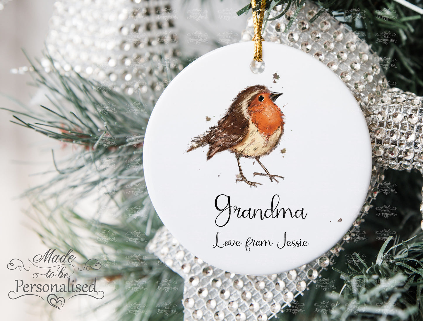 Christmas Bauble, Robin glitter bauble, Xmas ornament, hanging tree decoration, Christmas gift for Mum, gift for Grandma, Robin decoration