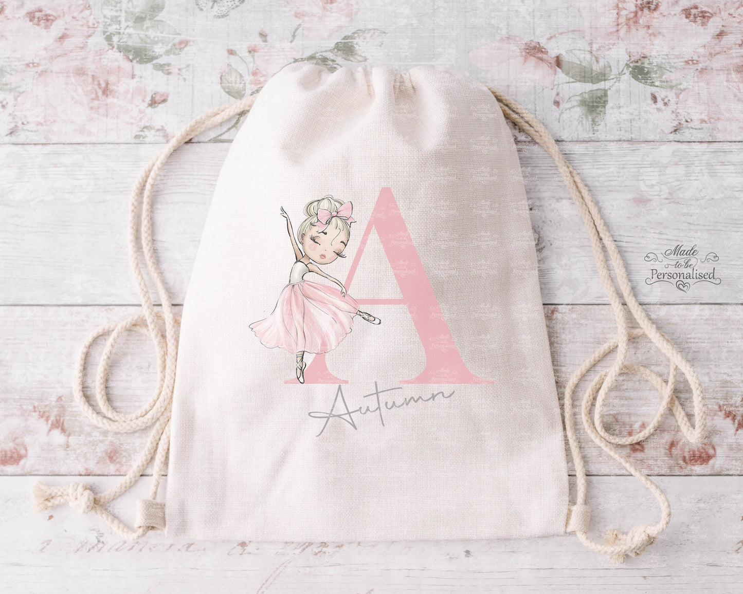 Drawstring Bag, Ballet Initial