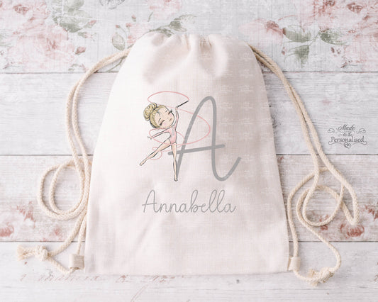 Drawstring Bag, Gymnastics Initial with ribbon