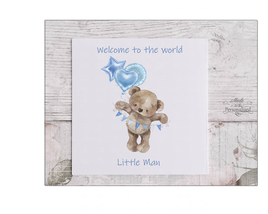 New baby boy card, new arrival, welcome to the world little man, congratulations to the new parents, baby shower card, grandparents card