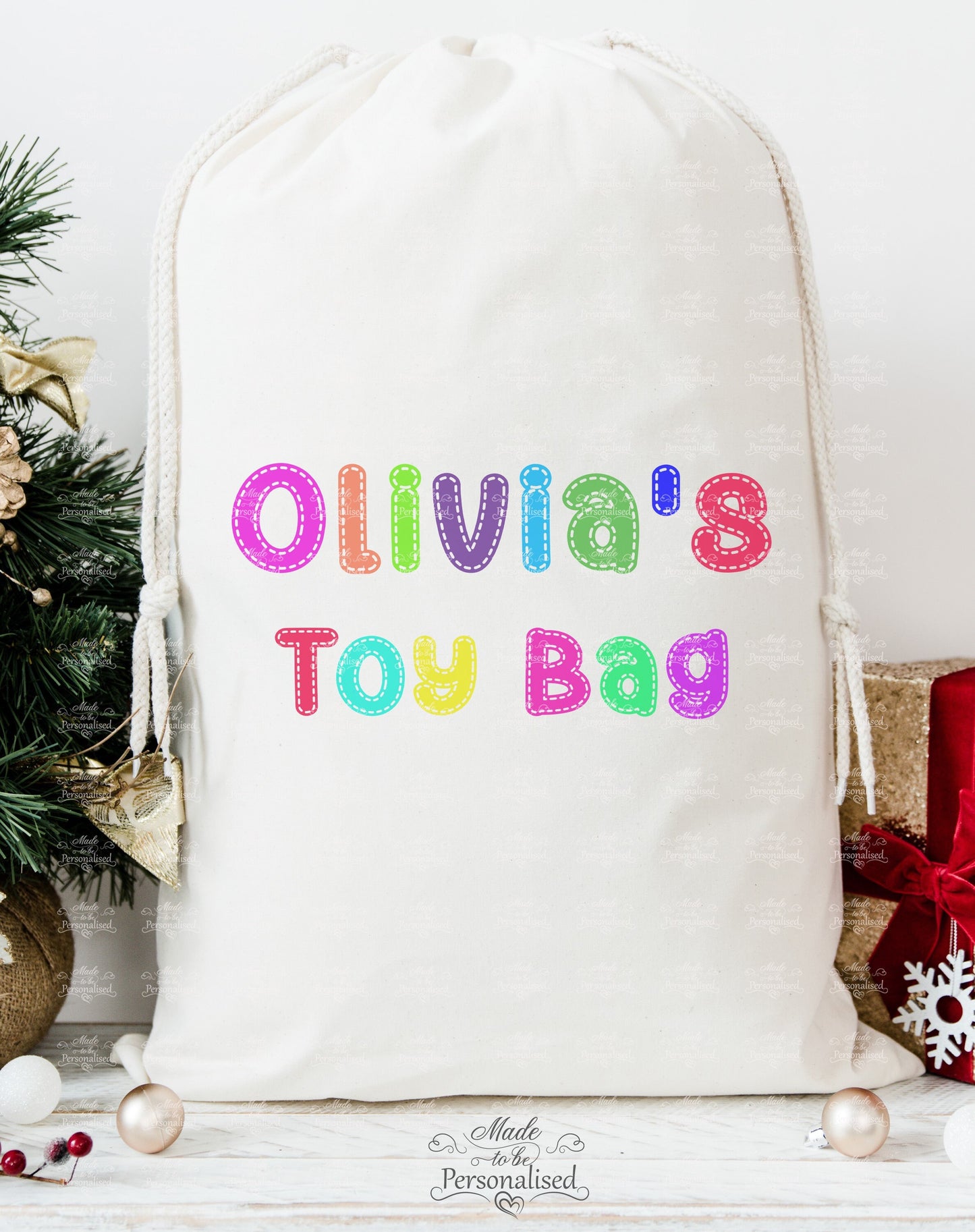 Toy Bag, stitch effect letters