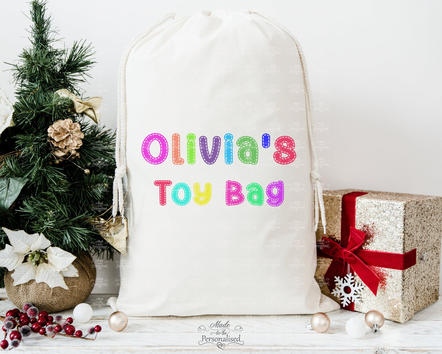 Toy Bag, stitch effect letters