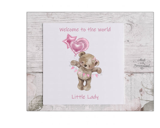 New baby girl card, new arrival, welcome to the world little lady, congratulations to the new parents, baby shower card, grandparents card