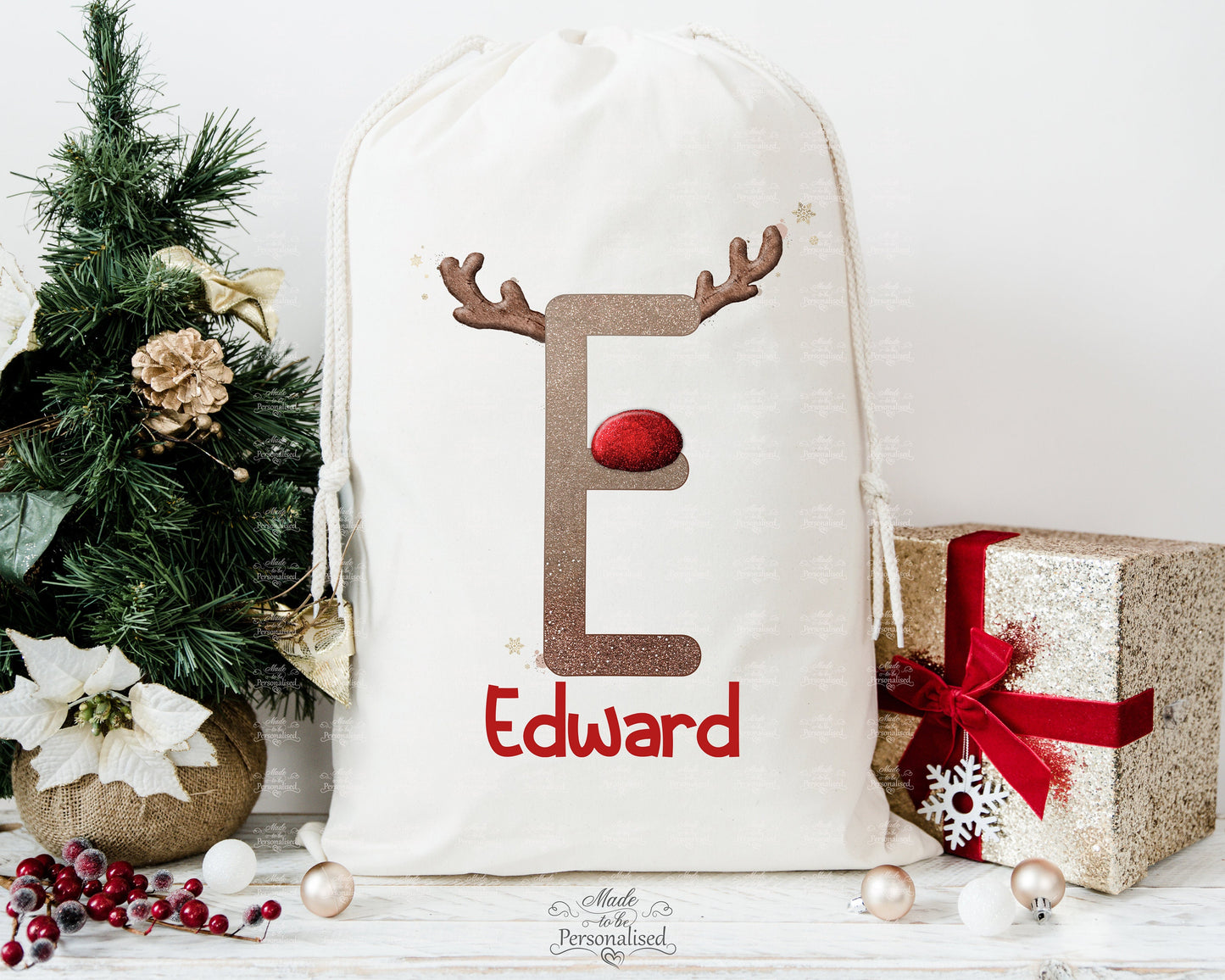 Reindeer initial Santa sack