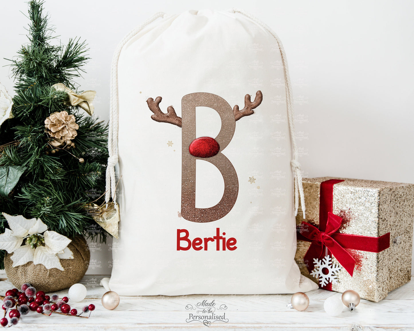 Reindeer initial Santa sack