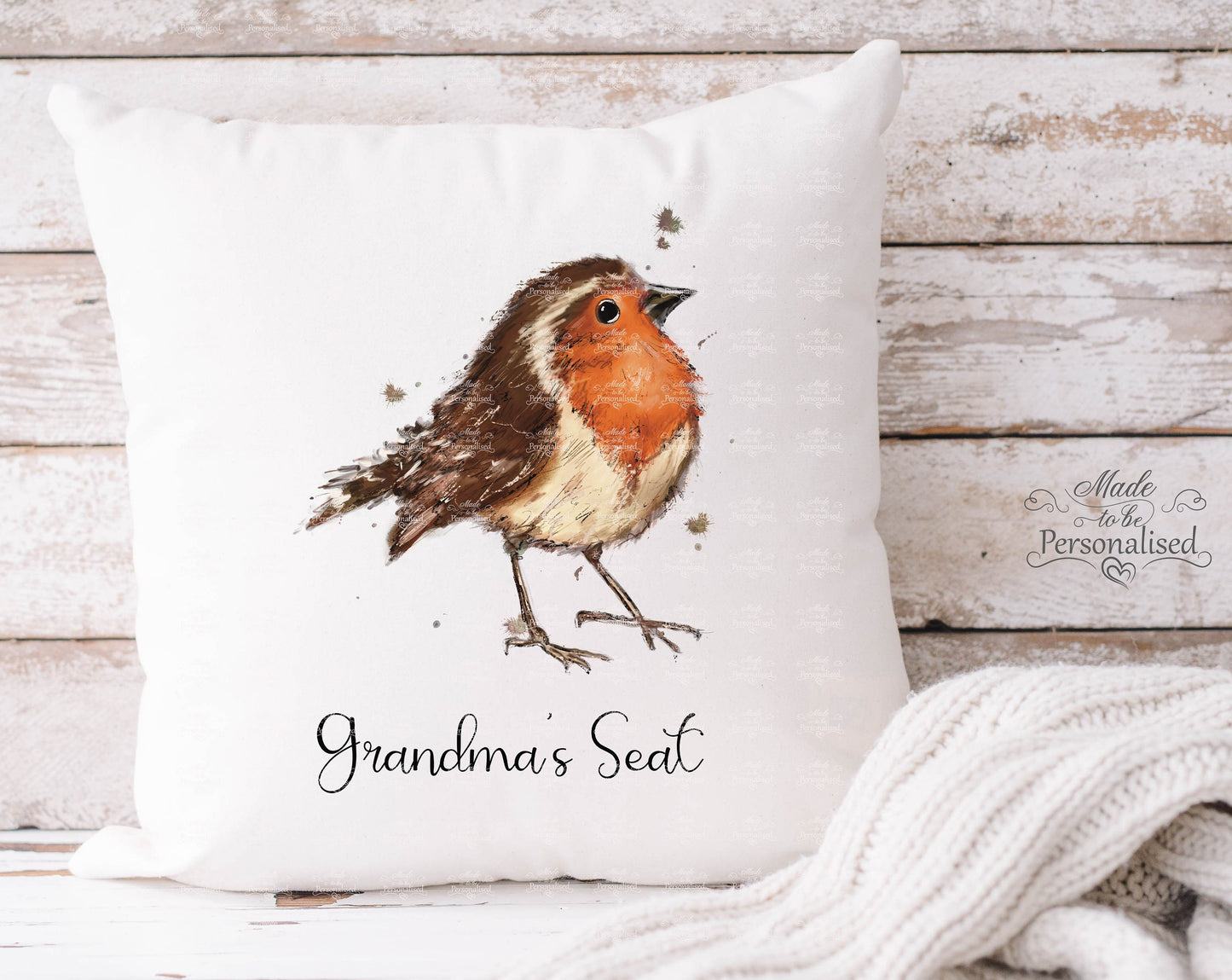 Robin Christmas cushion, Reserved for personalised Christmas cushion